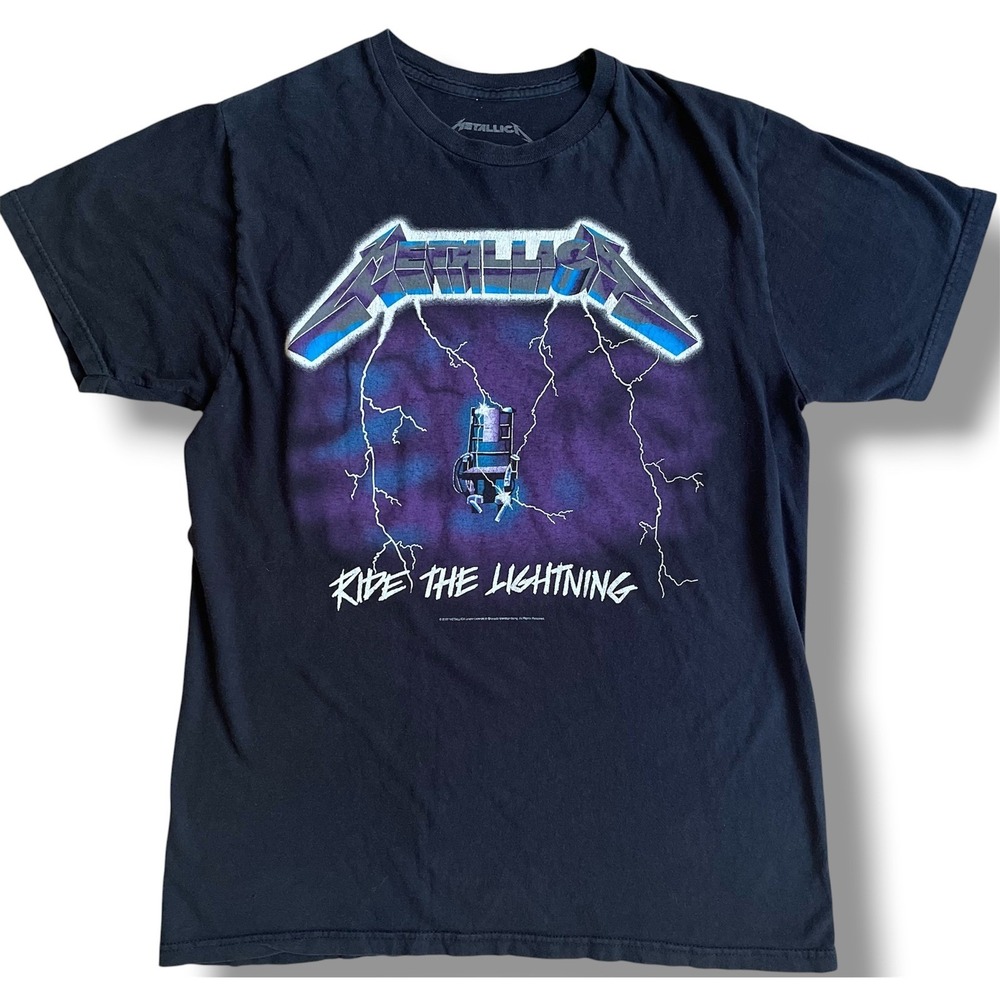 Metallica Ride the Lightning Shirt Mens Large Black Graphic Band Tee 2007 Vtg